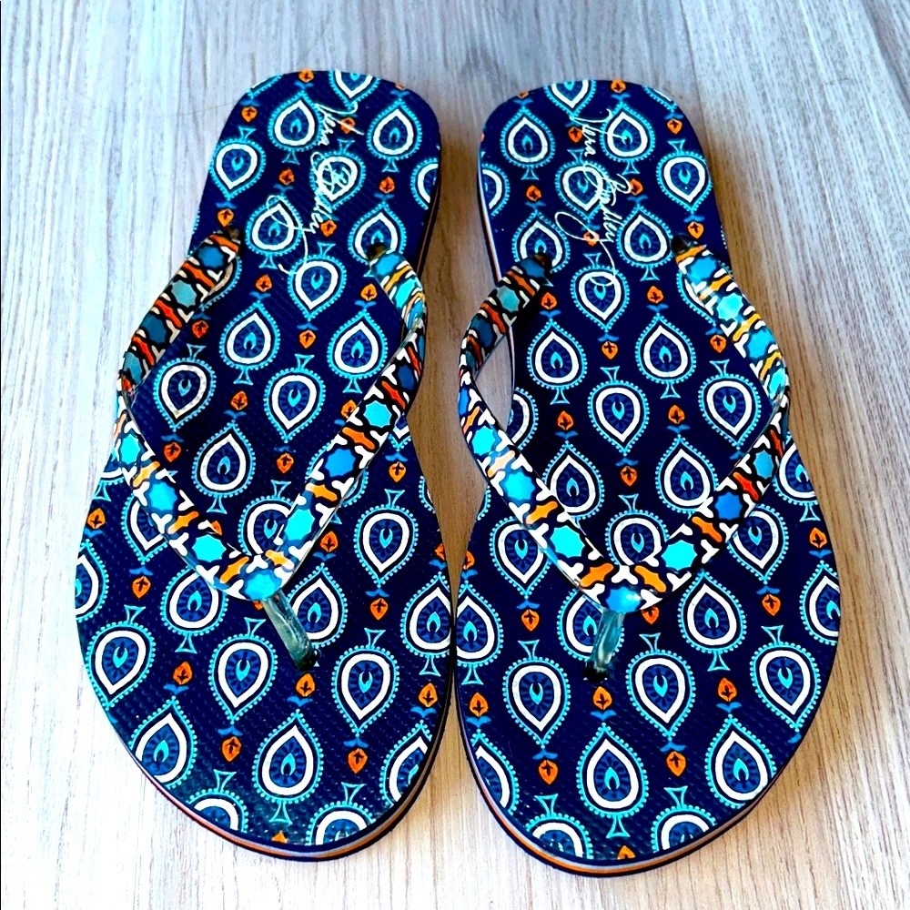 Vera Bradley Aztec Flip Flops 7/8 Blue/Orange Beach Pool Casual Summer Swim